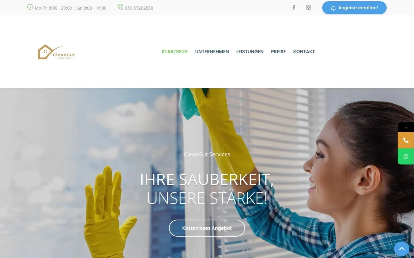 Screenshot der Website cleangut.de von CleanGut Services