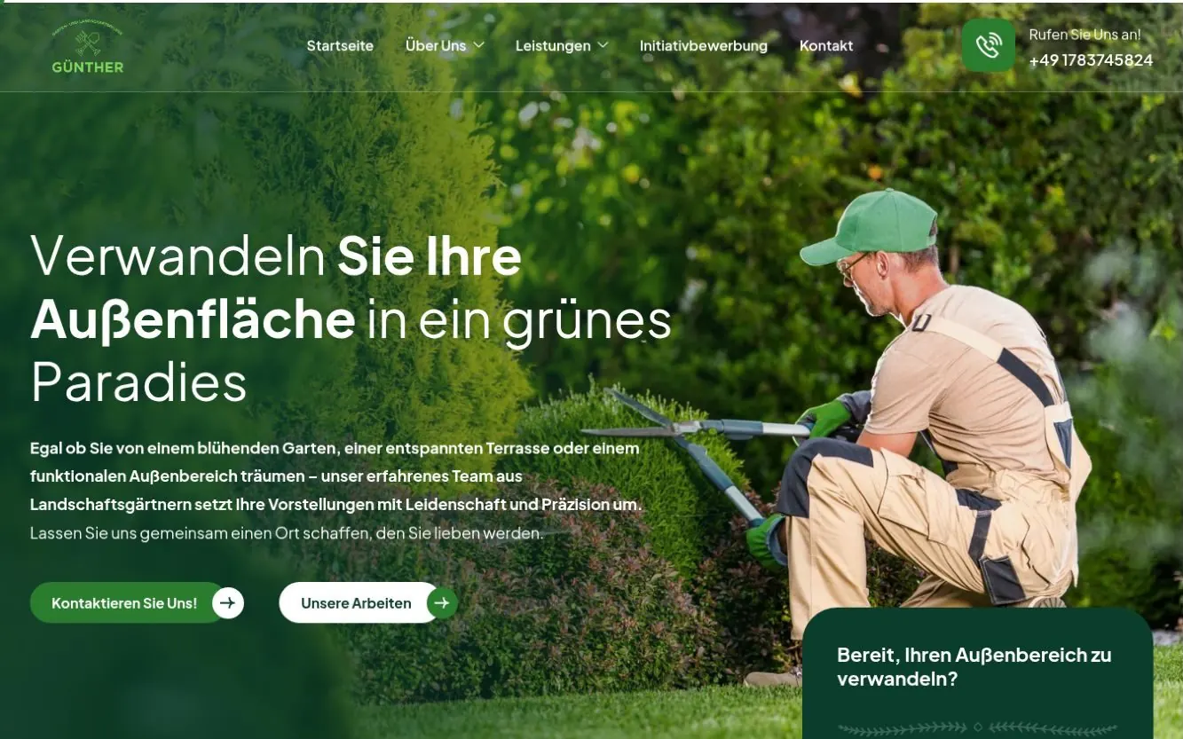 Screenshot der Website gartenpflege-guenther.de von Garten- und Landschaftspflege Günther