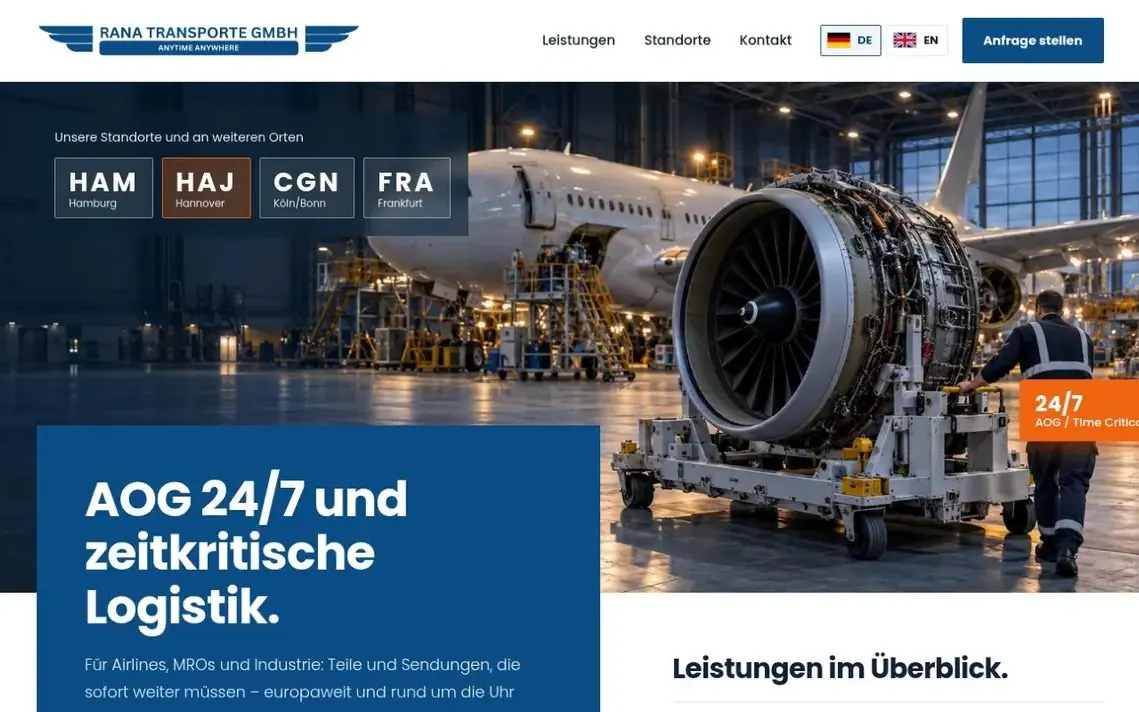 Screenshot der Website rana-transporte.de von RANA Transporte GmbH